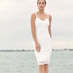 White House Black Market White Eyelet Lace Sheath Pencil Dress Size 4 Bridal NEW